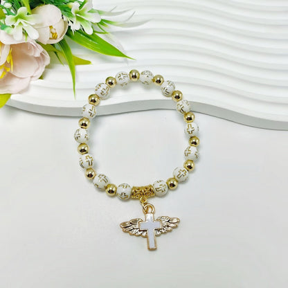 Rosary Bracelet Bronzing Acrylic Cross Bead Bracelet