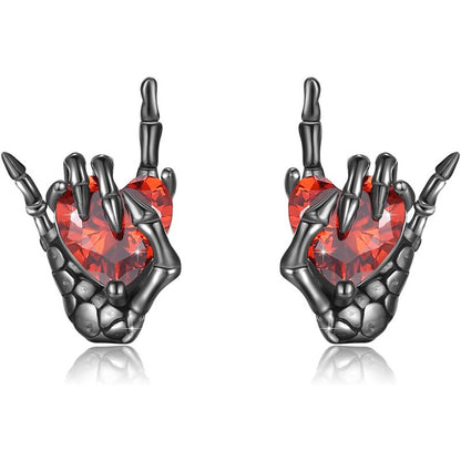 Retro Dark Series Ghost Hand Gesture Than Heart Diamond Stud Earrings