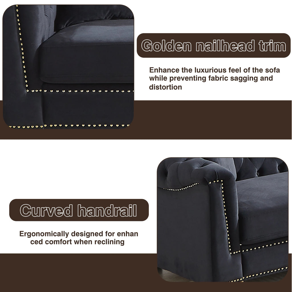 {Video] Classic Modern Style Sofa, 62-inch Chesterfield Classic Rolled Arm Tucked-in Nailhead Decor Cloud Two-Seater Velvet Sofa, Luxury Double Sofa Suitable for Living Room, Bedroom, Apartment, - Eloy Royal