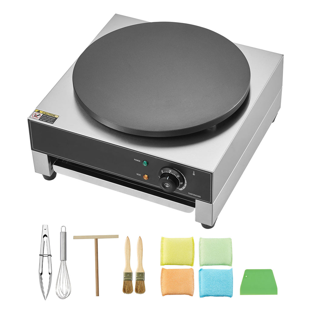 Electric Crepe Maker, 16-Inch Commercial Crepe Machine, 1700W Flat Plate Crepe Griddle, Nonstick Stainless Steel Pancake Making Machine, Desktop Circular Cereals Pancake Stove with Temp Control
