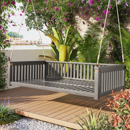 TOPMAX Patio Minimalist Twin Size Garden Swing Bed Wood Porch Swing with