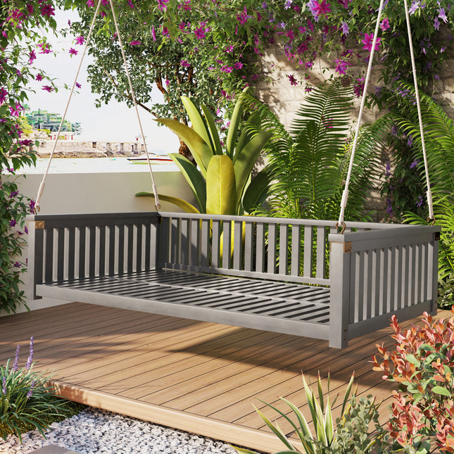 TOPMAX Patio Minimalist Twin Size Garden Swing Bed Wood Porch Swing with