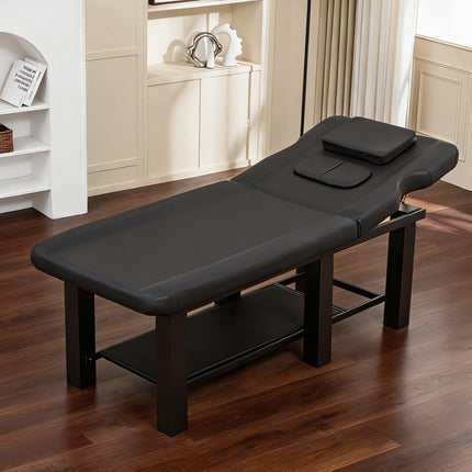 Spa Salon Massage Table with Bottom Storage, Adjustable Backrest (0-15°) & Detachable Headrest, High-Resiliency Waterproof Cushion, Heavy-Duty Steel Frame with Corner Protectors, 330 lbs Capacity – Bl