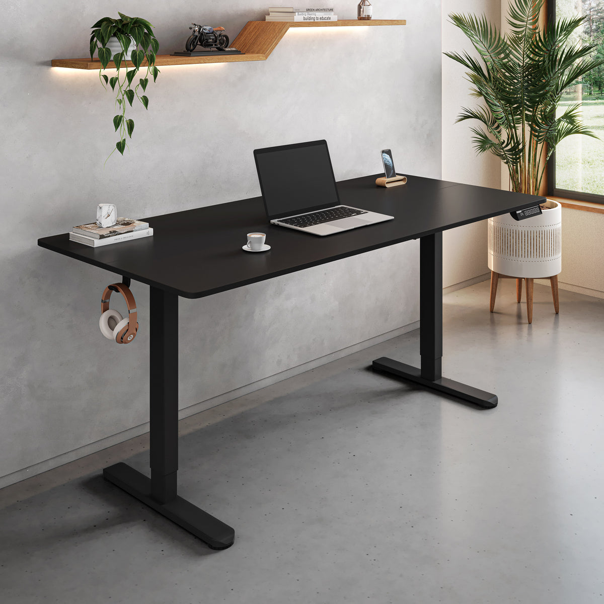 55' W Electric Standing Desk, Heigh Adjustable Sit-to-Stand Desk with 3 Memory Presets and Dual Accessory Hooks, Black