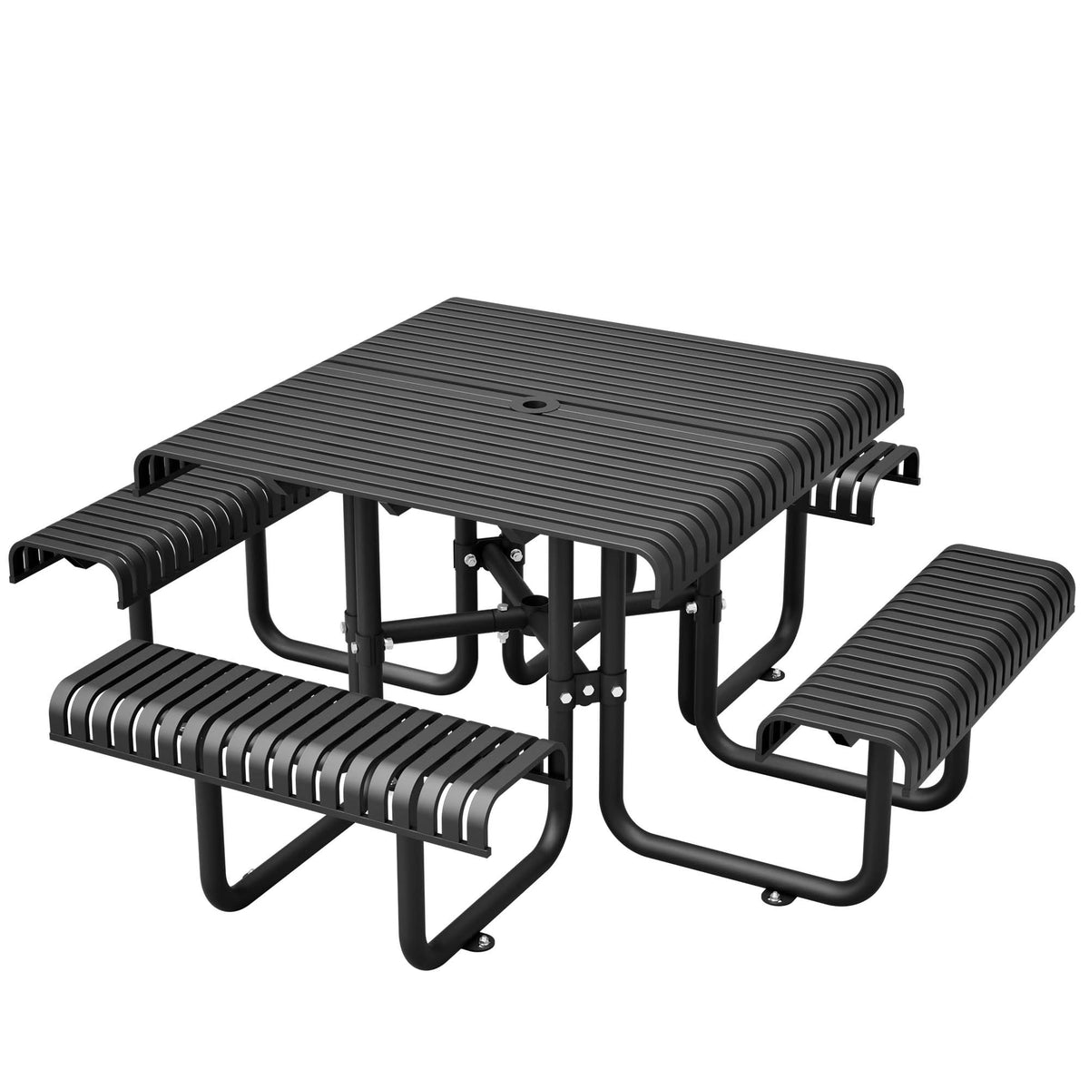 80.7' x 80.7' x 31' Heavy Duty Metal Picnic Table & Bench Set, Outdoor Dining Set with Umbrella Hole, Rustproof Slotted Steel Top, 882LBS Capacity – Seats 4-8 for Backyard, Garden, Picnic, Camping