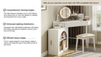 Corner Makeup Vanity Desk With Mirror & LED Lights, Modern Vanity Set With Mirror And Stool, Dressing Table With Large Storage For Small Place, Brightness Adjustable Folding Mirror, White - Eloy Royal