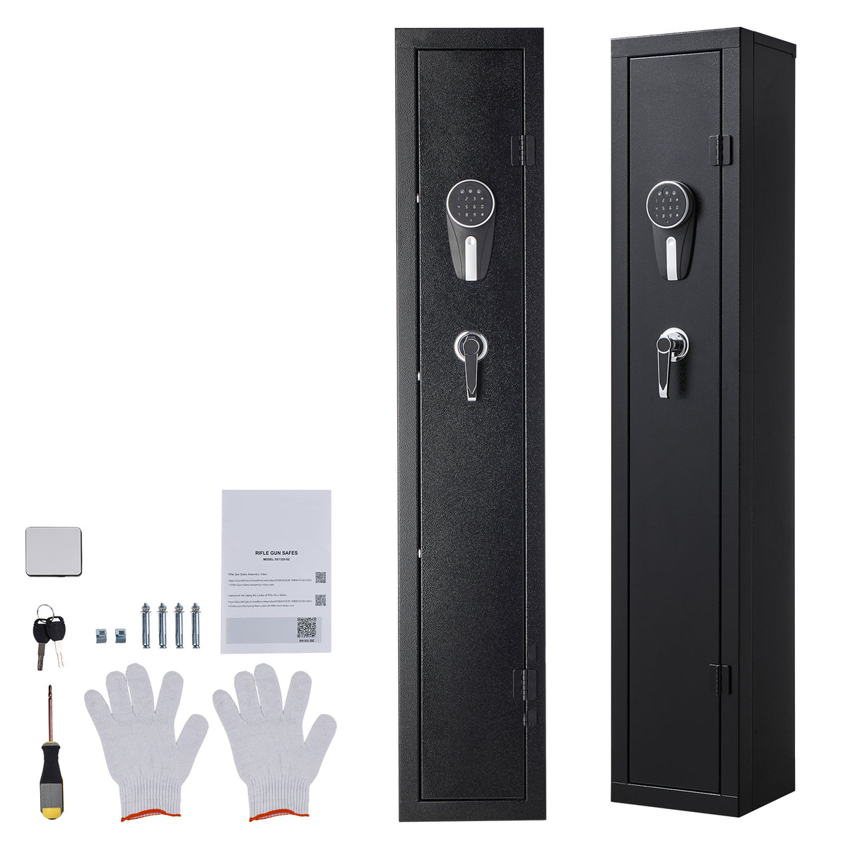 Gun Safe, Heavy Duty Cold-Rolled Steel Fireproof Rifle Cabinet with Digital Keypad & Key, Large Long Gun Cabinet with Magazine and LED Lighting, Adjustable Racks for Rifles, Pistols, Shotgun