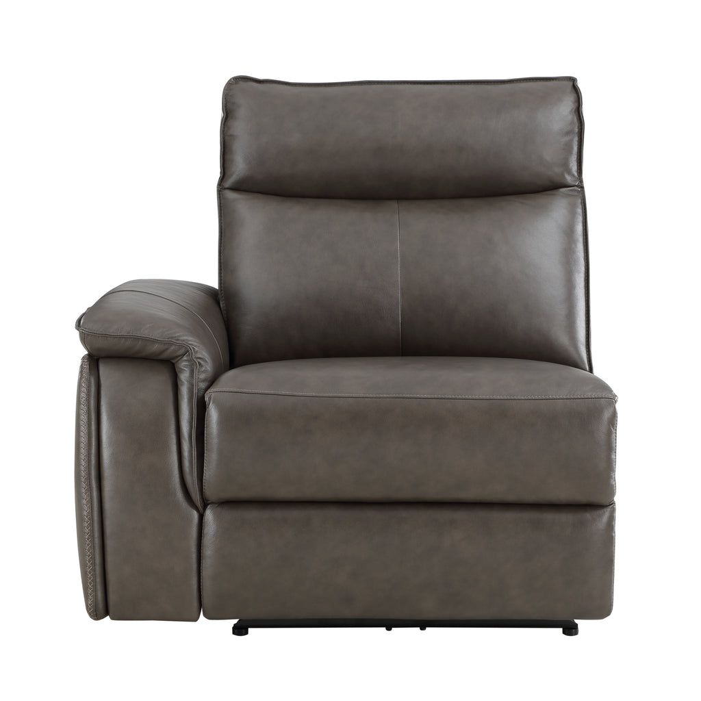 Power Left Side Reclining Chair with Headrest USB Port Leather Dark brown