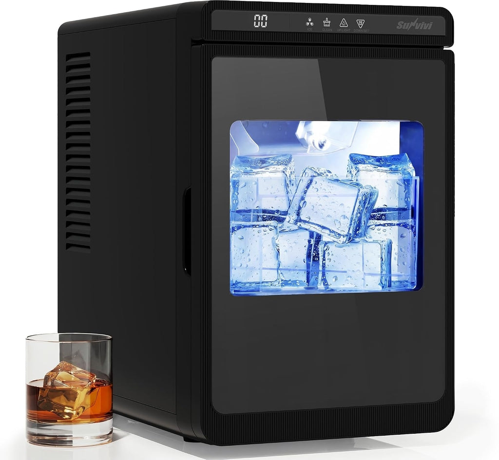 Clear Ice Maker, Compact Countertop Ice Machine, Fast 10-Min Ice Production, Self-Cleaning, LED Light & Timer, Portable Electric Ice Maker for Kitchen