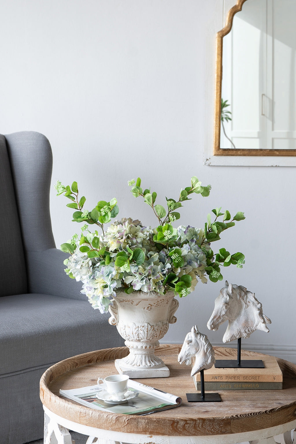 9.4x9.4x10.6' Decorative White Urn Planter with Distressed White Finish and Gold Accents