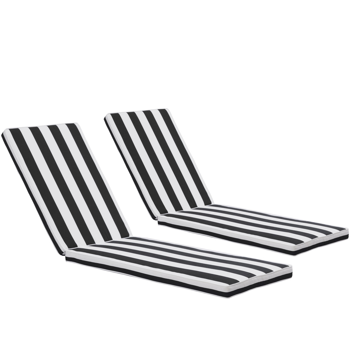 2PCS Set Outdoor Lounge Chair Cushion Replacement Patio Funiture Seat Cushion Chaise Lounge Cushion-Black/White