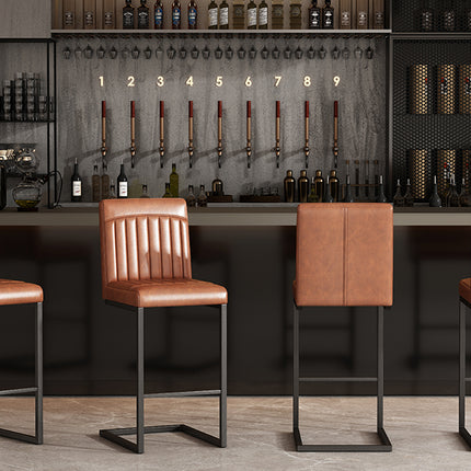 Vintage Brown Faux Leather Bar Stool - 26-Inch Counter Height