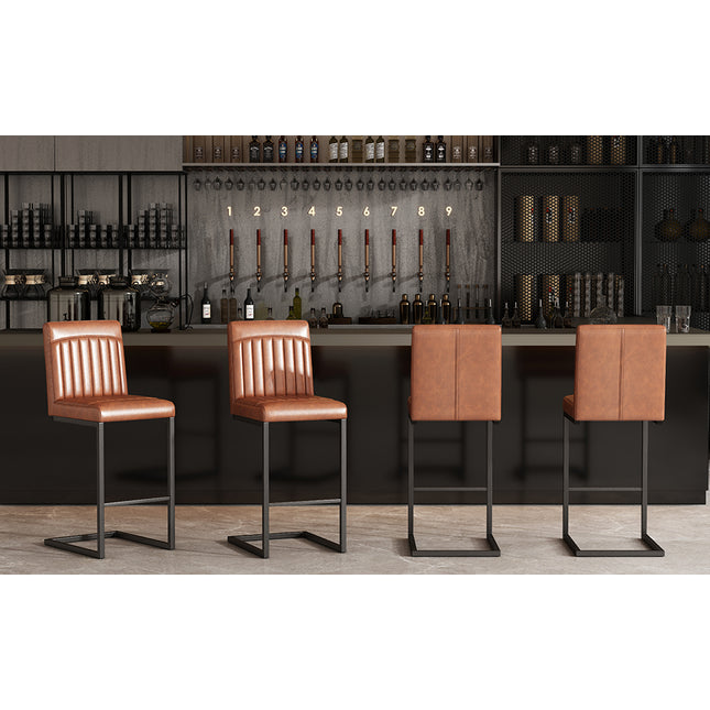 Vintage Brown Faux Leather Bar Stool - 26-Inch Counter Height