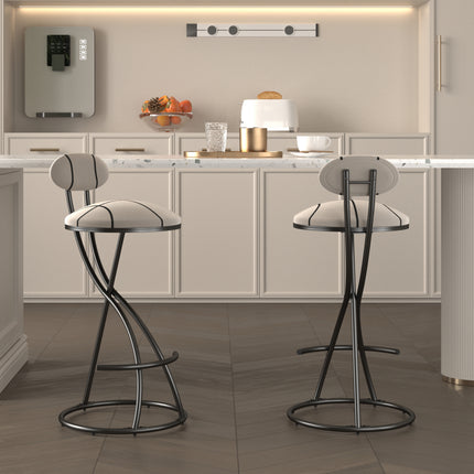 Upholstered Bar Stools Set of 2 Striped Counter Height Barstools Modern Velvet