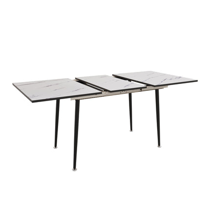 Modern Industrial Expandable Dining Table 47' to 63' with Marble Pattern MDF Top and Black Metal Legs,