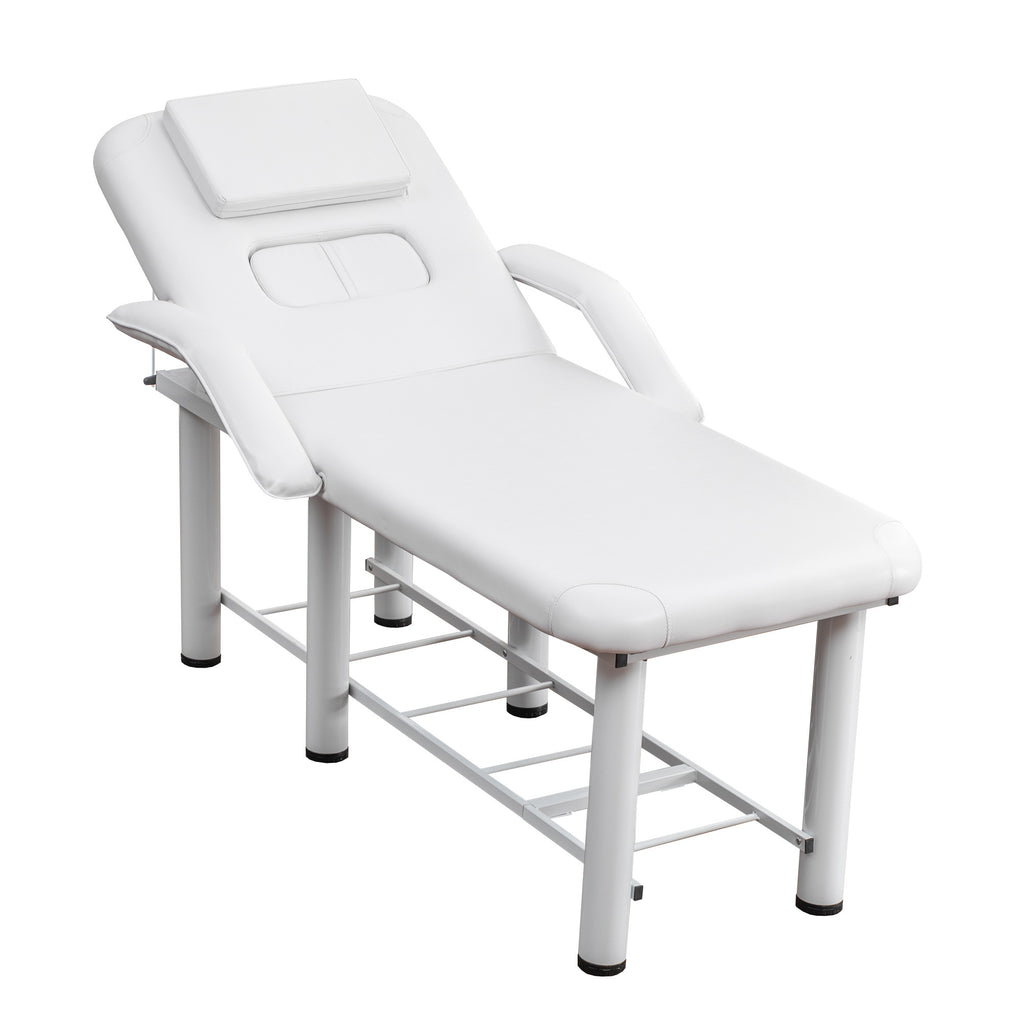 Professional Beauty Bed with Removable Headrest & Breast Cushions, Armrests and Storage Shelf for Full Body Massage, Facial, Tattoo & Spa,White