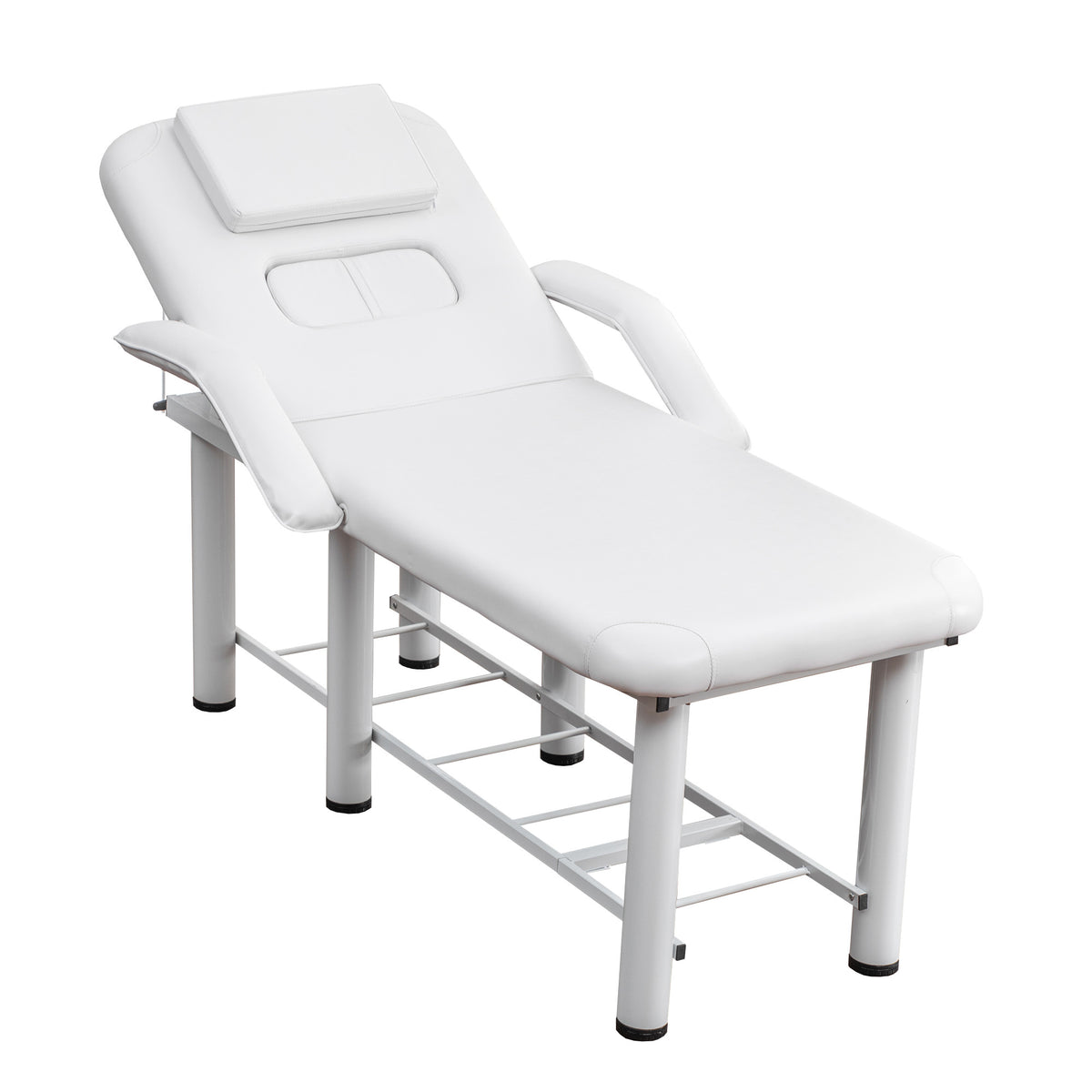 Professional Beauty Bed with Removable Headrest & Breast Cushions, Armrests and Storage Shelf for Full Body Massage, Facial, Tattoo & Spa,White