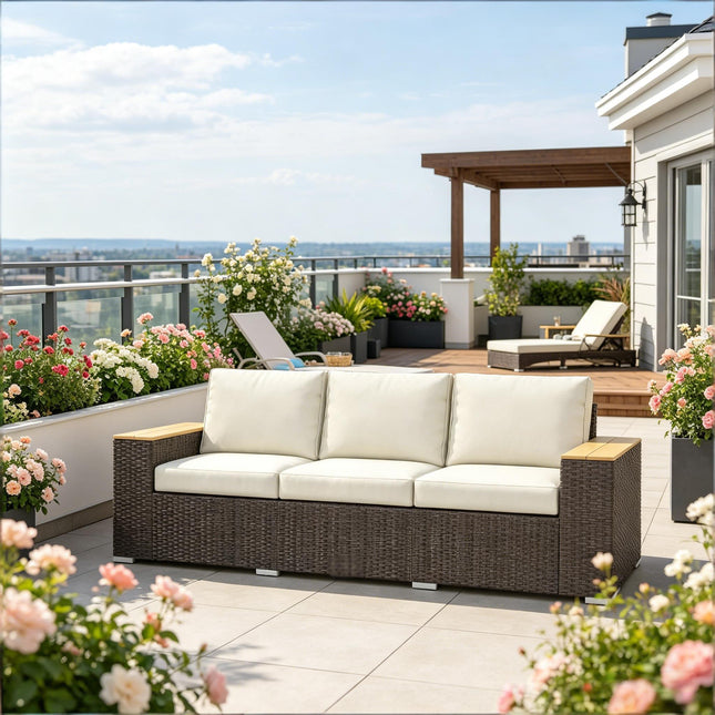 Beige 3-Seat Outdoor Patio Sofa