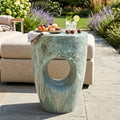 19.29'H Modern Round MgO Side Table with Cutout Accent, Faux Marble Outdoor Garden Stool & Indoor End Table, Weather Resistant Decorative Accent Table, No Assembly Required, Green Marble