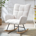 Teddy Fabric Wingback Glider Rocker with Side Storage Pocket, Soft Comfy Nursing Rocking Chair, Sturdy Safe Solid Wood Base, Multiuse Accent Chair for Nursery & Living Room,White.