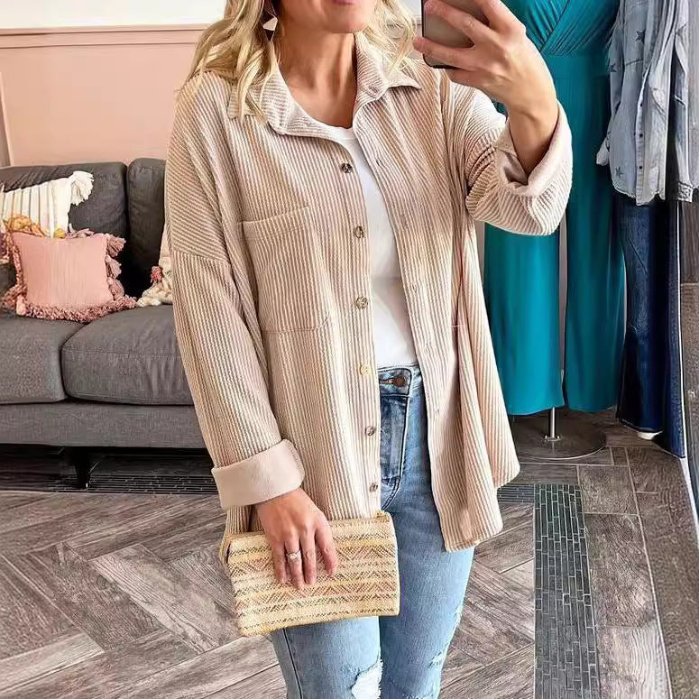 Striped Contrast Color Pocket Long Sleeve Shirt