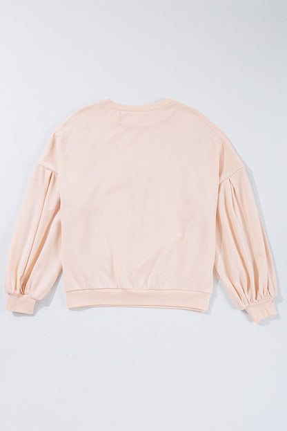 Light Pink Sweet Bow Lantern Sleeve Oversized Pullover Sweatshirt