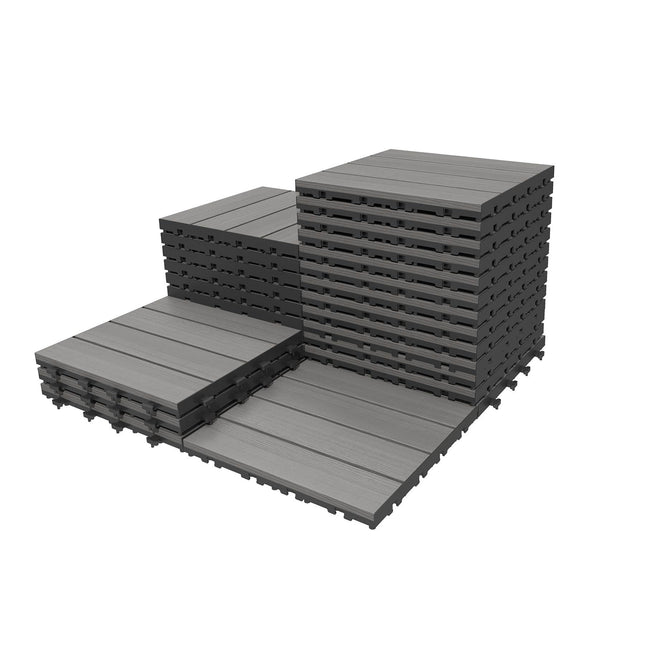 27 Pcs Interlocking Deck Tiles, 12' x 12' HDPE Outdoor Flooring, Patio Flooring Outdoor Waterproof, Deck Tiles Outdoor Waterproof for Deck Garden Poolside, All Weather Use -Dark Grey