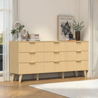 9 Drawer Dresser for Bedroom, Fluted Wooden Chest of Drawers for Children's Room,  Nursery, Entrance, Natural, 63'W x 15.7'D x 29.5'H