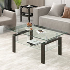 Modern Tempered Clear Glass Coffee Table with 2-Layers and Waterfall Edges for Living Room - Eloy Royal