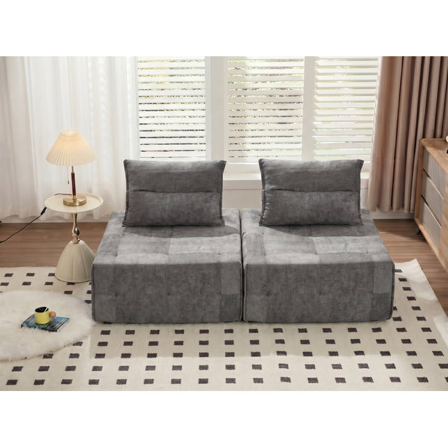 Deep Seat Modular Sectional Sofa with Adjustable Backrest – 39.37' Chenille Compressed Couch for Living Room, Bedroom, Lounge (2 Piece),Grey.