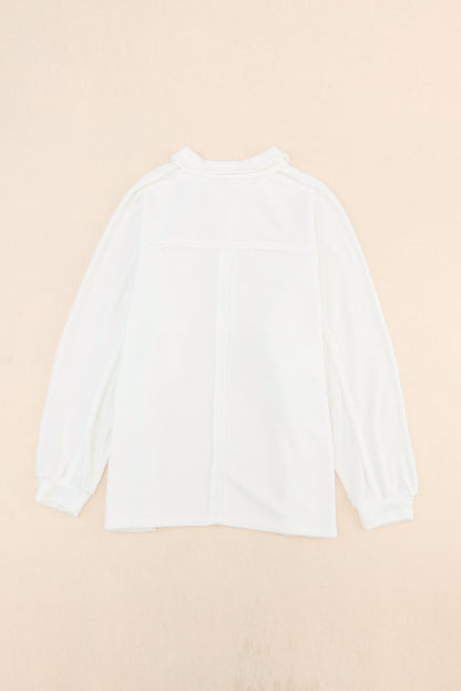 White Plus Size Long Sleeve Flap Pocket Henley Top - Eloy Royal