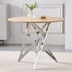 37Inch Round Dining Table, Small Round Kitchen Table With Silver Metal Legs, Suitable For 2 To 4 People, Modern Dining Room Table, Burlywood. - Eloy Royal