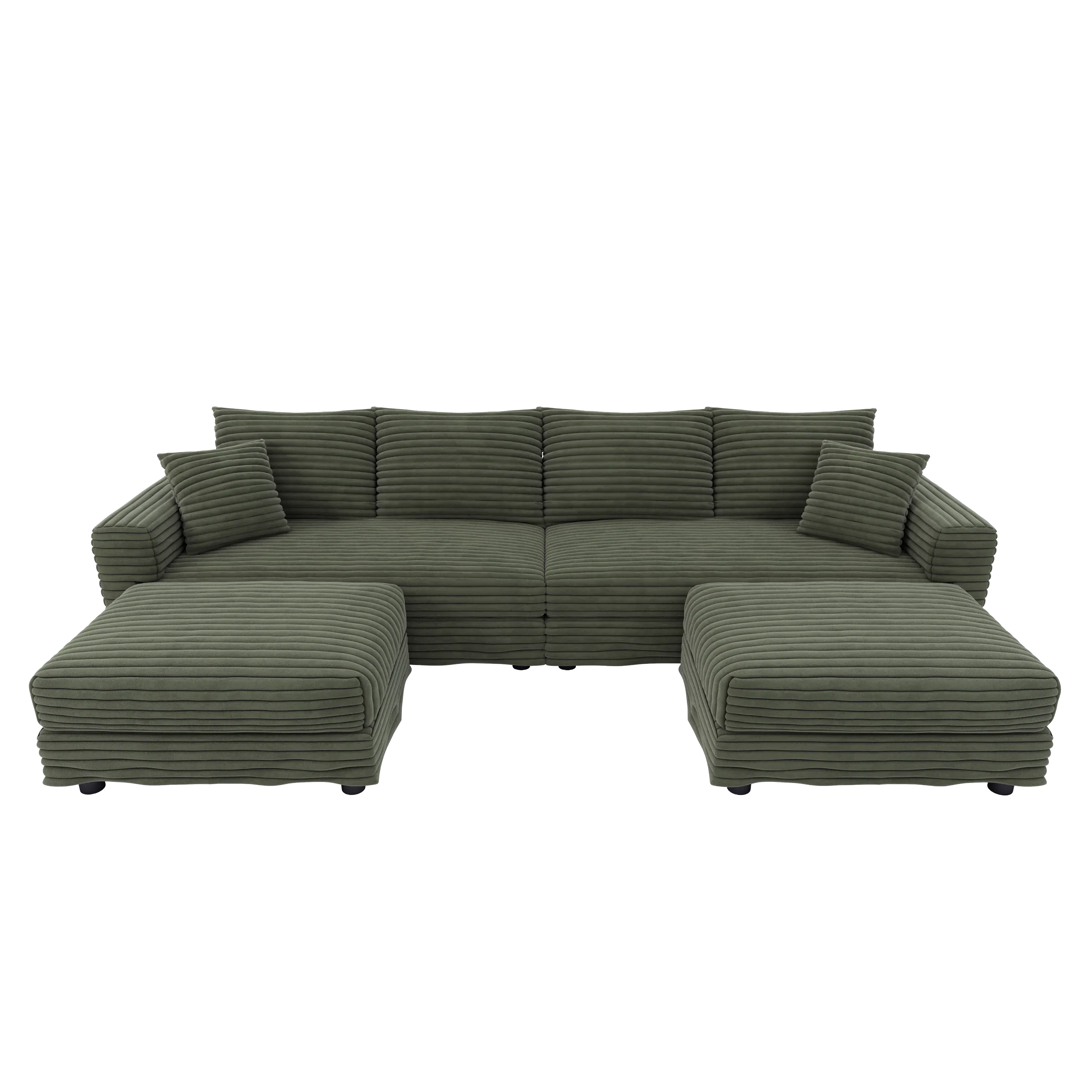 102.4 'Plush Corduroy 4-Seat Sofa,Modern Comfy Upholstered Sofa Cloud Couch,Deep Seat Couches with Soft Pillows and 2 Ottomans,Convertible Sofa Lounge Chair, Green - Eloy Royal