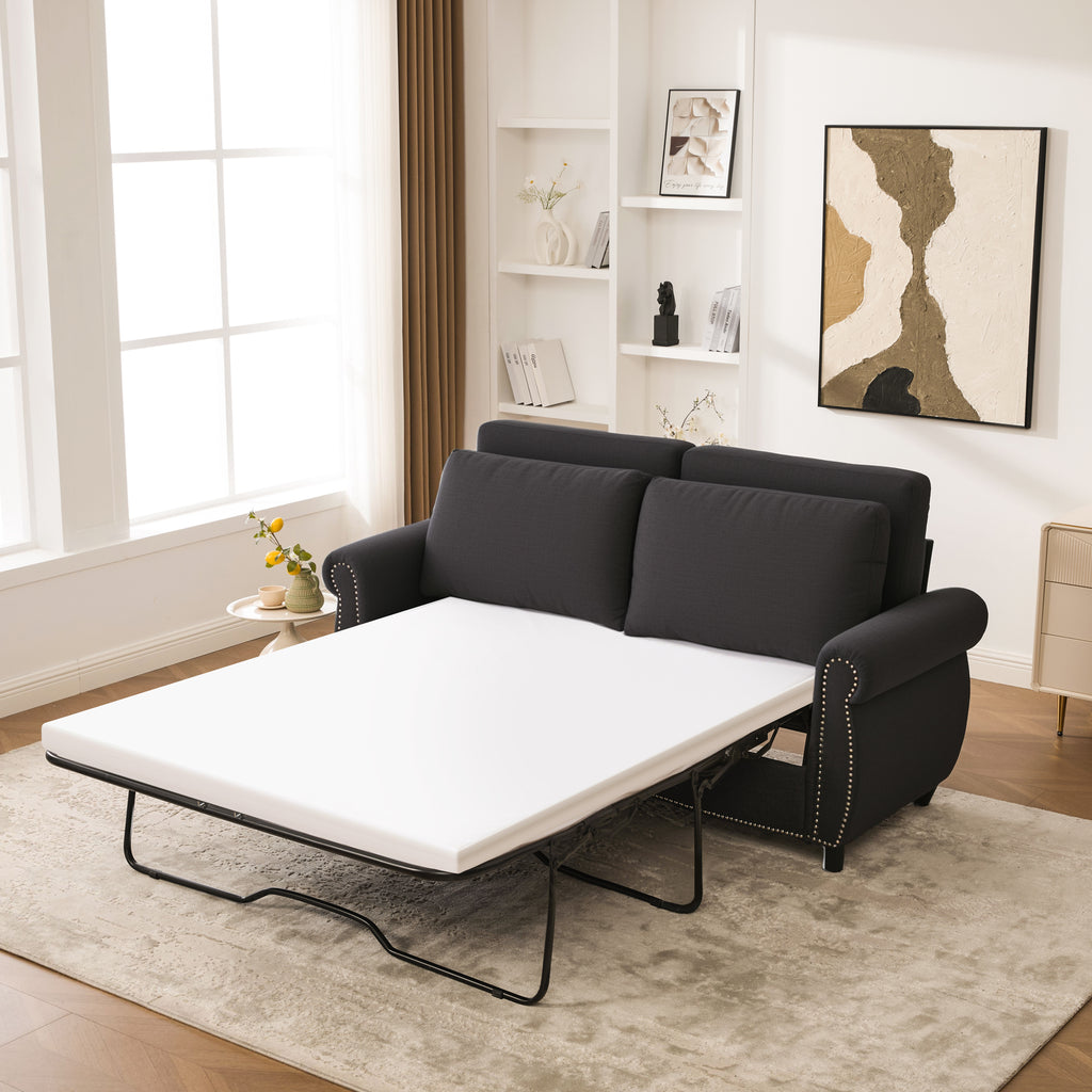 Sleeper Sofa Bed, Pull Out Couch with Mattress, 74'' 2 Seater Upholstery Sectional Couches, Modern Linen Convertible Sofa, Living Room Furniture for Small Spaces, Apartment, Studio,Dark Gray