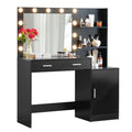 Modern Vanity Desk with Mirror and Lights, 46.4IN Dressing Table, Black MDF Wood, 3-Level Dresser with Adjustable Brightness