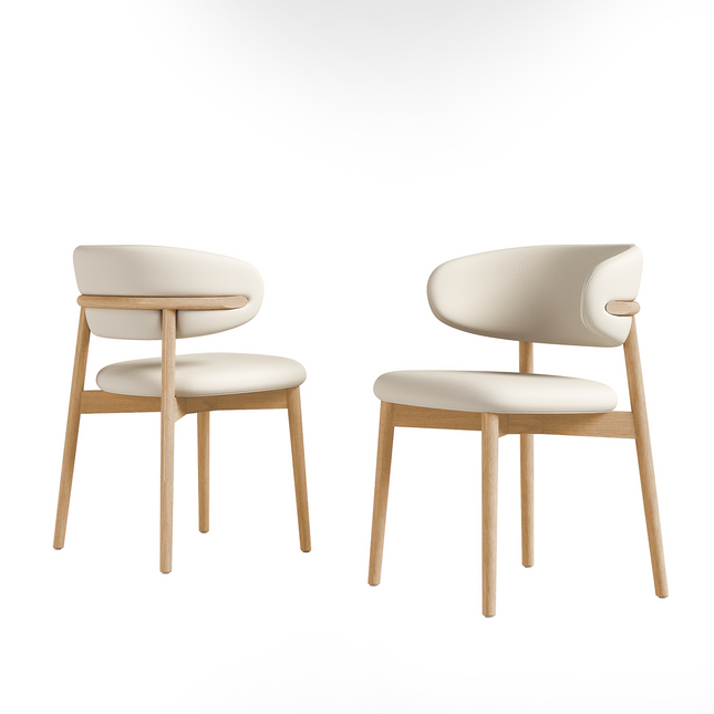 Mid-Century Modern Wooden Dining Chair Set of 2 – Natural Walnut Oak Chairs with Clean Lines, Durable & Comfortable for Dining Room, Kitchen, or Living Room