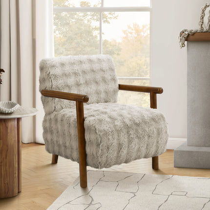 Accent Chair, 31'h, Upholstered, Living Room, Bedroom, Light Grey Fabric, Brown Walnut Solid Wood, Modern, Mid Century
