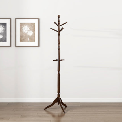 Dark Brown Finish Classic Coat Rack Solid Wood, 10 Hooks Coat Hanger Stand Entryway Home Furniture 1pc