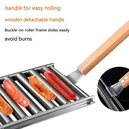 Hot Dog Rack Removable Stainless Steel Roasted Sausage Doll Rack Rolling Barbecue