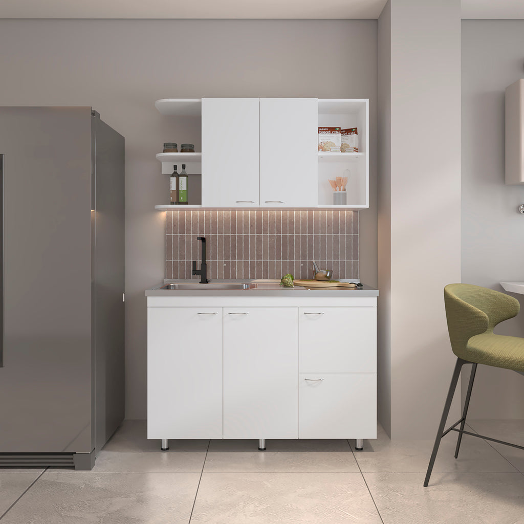 Byron Kitchen Cabinet Set, 6 Doors, 9 Shelves, White - Kitchen