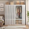 Freestanding Metal Wardrobe Closet With Sheer Curtain, Removable Hanging Rod, Middle Storage Shelf And 4 Side Hooks, Clothes Organizer For Bedroom, Dressing Room And Apartment