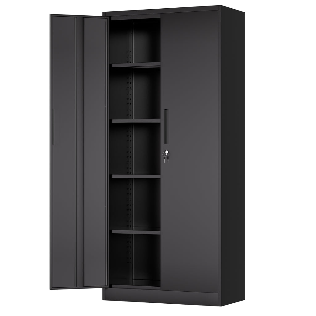 71'H Metal Garage Storage Cabinet, Black Tool Steel Locking Cabinet with Doors and 4 Shelves, Tall Cabinets for Garage Storage Systems Lockable File Cabinet for Home Office, Classroom/Pantry