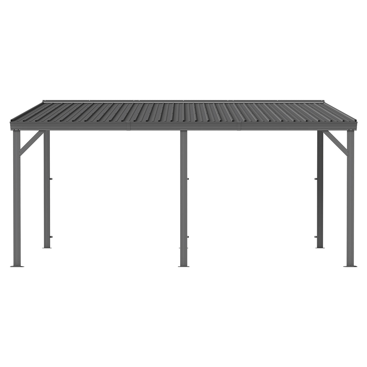 12'x16' Hardtop Lean to Gazebo with Gutters, Connectable Wall Mounted Gazebo Pergola with Galvanized Steel Roof, 60MPH Wind Resistance, Outdoor Large Metal Canopy, for Patio, Deck, Lawn - Grey