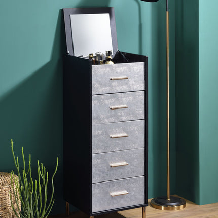 Myles Black, Silver & Gold Finish Jewelry Armoire