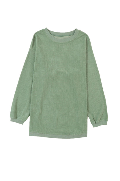 Grass Green Crinkle Rib Drop Shoulder Oversized Sweatshirt