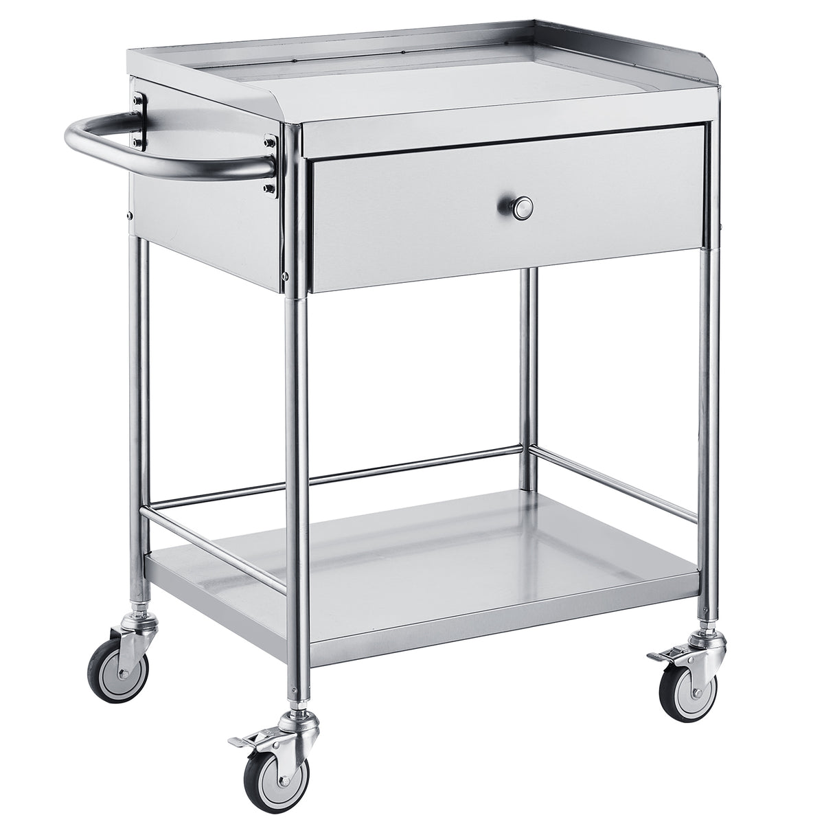 VEVOR Medical Cart, 2-Layer Stainless Steel Cart 220 lbs Weight Capacity, Lab Utility Cart with 360° Silent Wheels and a Drawer for Lab, Clinic, Kitchen, Salon