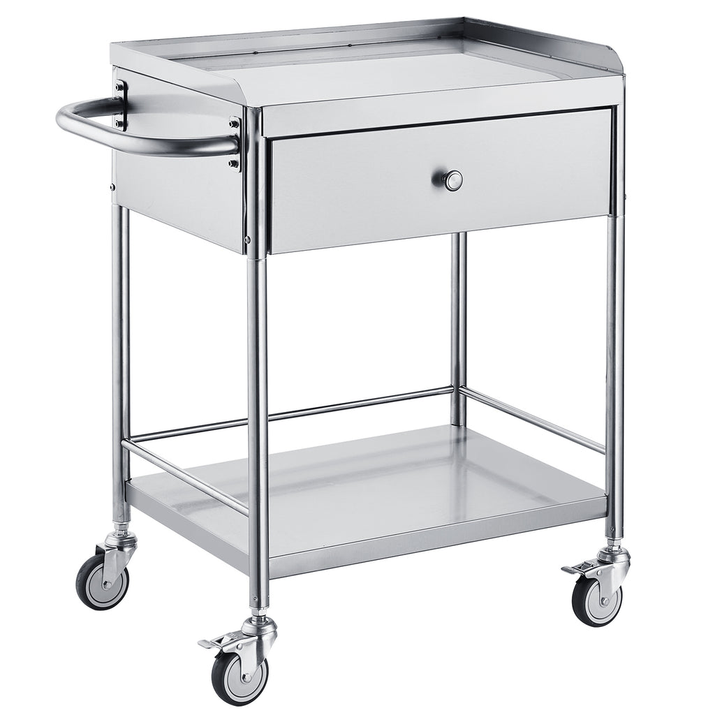 VEVOR Medical Cart, 2-Layer Stainless Steel Cart 220 lbs Weight Capacity, Lab Utility Cart with 360° Silent Wheels and a Drawer for Lab, Clinic, Kitchen, Salon