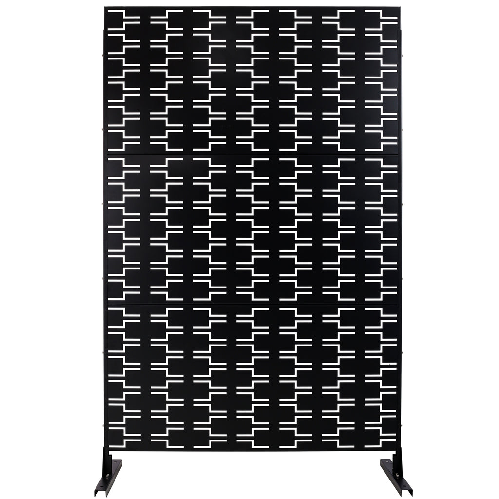 Outdoor & Indoor Privacy Screen Metal Privacy Screen 76' H×48' W, Freestanding Decorative Privacy Screen for Deck Balcony Patio, Privacy Fence Panels for Outside Lawn Garden PS112 BLACK