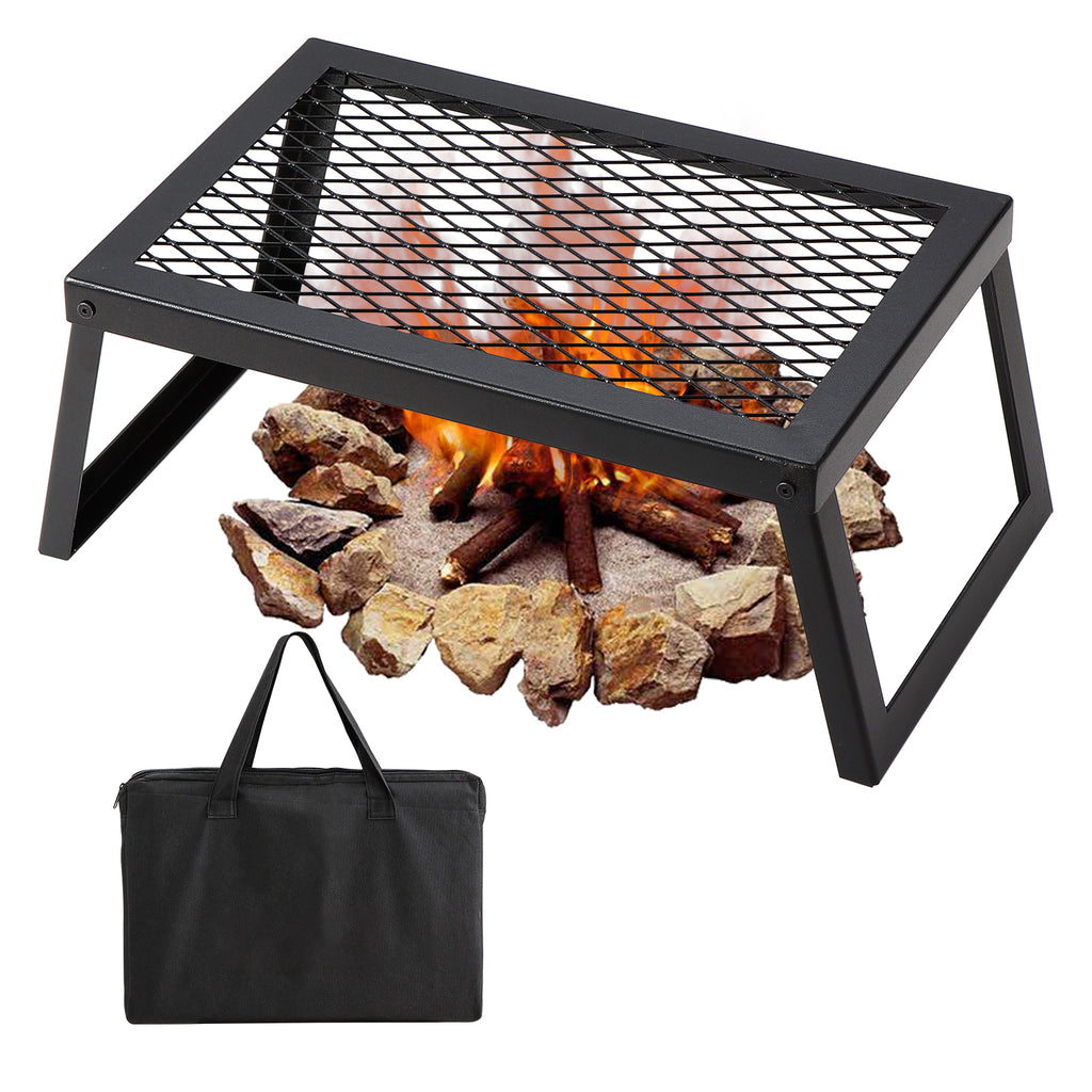 Folding Campfire Grill, Heavy Duty Steel Mesh Grate, 18' Portable Camping Grates Over Fire Pit, Camp Fire Cooking Equipment with Legs Carrying Bag, Grilling Rack for Outdoor Open Flame Cooking