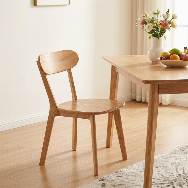 100% Solid Wood Dining Chairs, Mid Century Modern Dining Chairs with Curved Backrest, Kitchen Chair with Adjustable Foot Pads for Dining Room, Kitchen, Living Room, Study (1PK, Natural Wood Color)